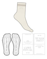 The 3/4 Crew Sock - Off White - Core Ritual - Ankle (Embroidered) & Stripes - Transparent Circle Grip - Tan
