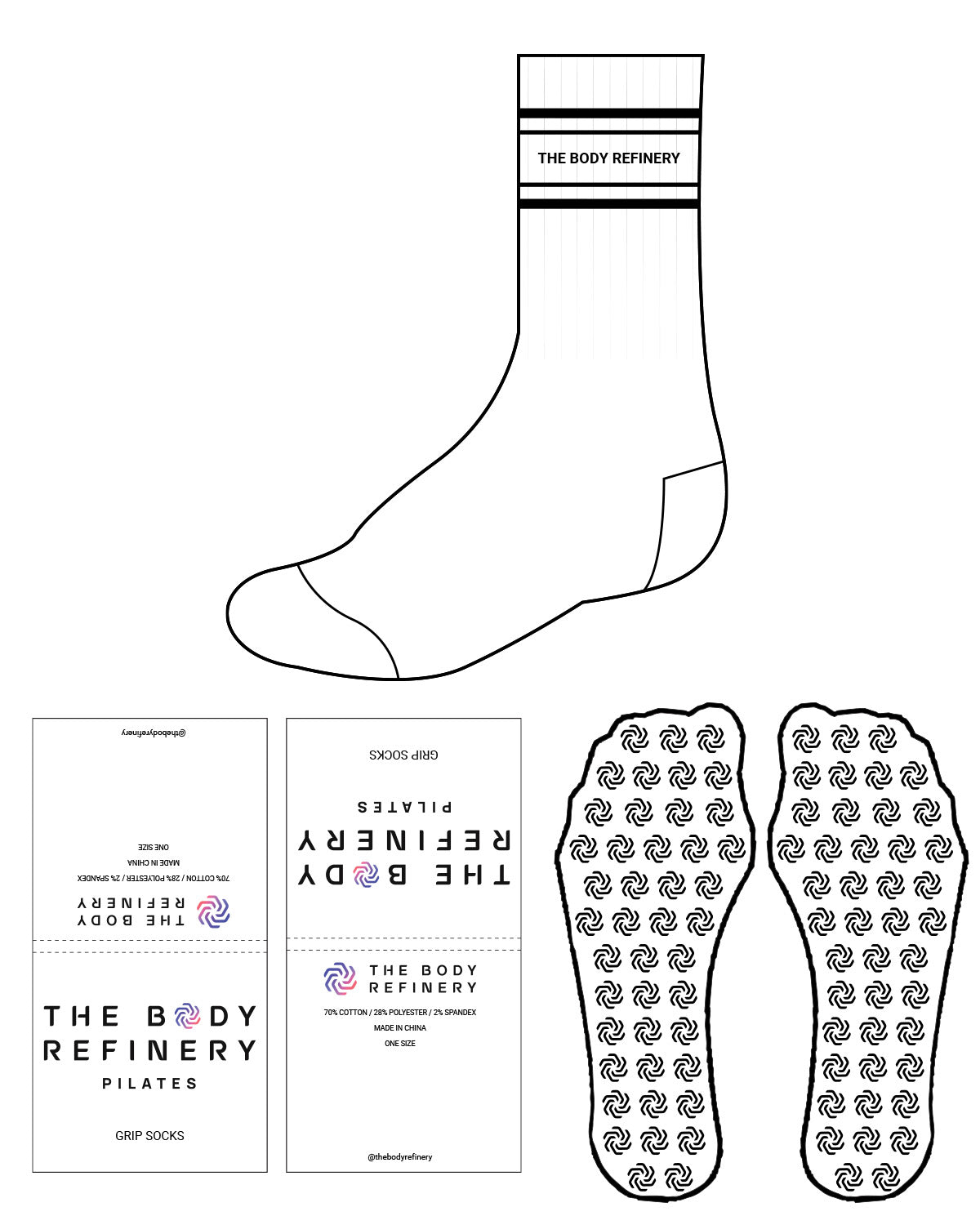 The Crew Sock - White - The Body Refinery - Top Double Lining & Custom Grip - Black