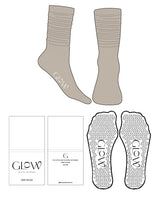 The Slouch Sock - Tan - GlowPilates - Center Side Sole - White - Triangle Shape Grip - White