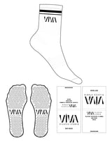 The 3/4 Crew Sock - White - Viva Pilates - Ankle with Border - Black Triangle Grip - Black