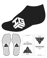 The Ankle Sock - Black - Higher Ground - Bottom Front - White Logos - Triangle Grips - Black