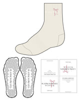 The 3/4 Crew Sock - Off White - Platinum Pilates - Top Center Ribbon - Full Color - Triangle Shape Grip - White