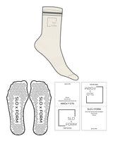 The Crew Sock - Off White - Slo x Form - Side & Thin Stripe - Transparent Triangle Grip - Charcoal