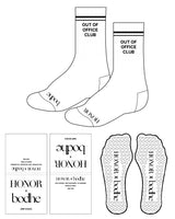The Crew Sock - White - Honor x Bodhe - Front & Top Border - Transparent Heart Grip - Black