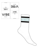 The Crew Sock - White - The Vibe - 2 Black Strips - Top Logo - Full Color