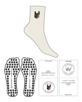 The 3/4 Crew Sock - Off White - Lagree Versa - Top Dog Face Logo -  Embroidered - Full Color - Paw Shape Grip - Translucent