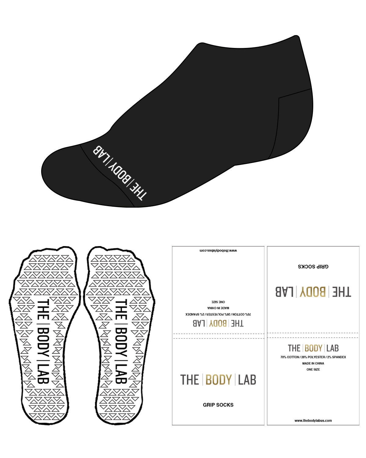 The Ankle Grip Sock - Black - Body Lab - Tip & Triangle Grip - White