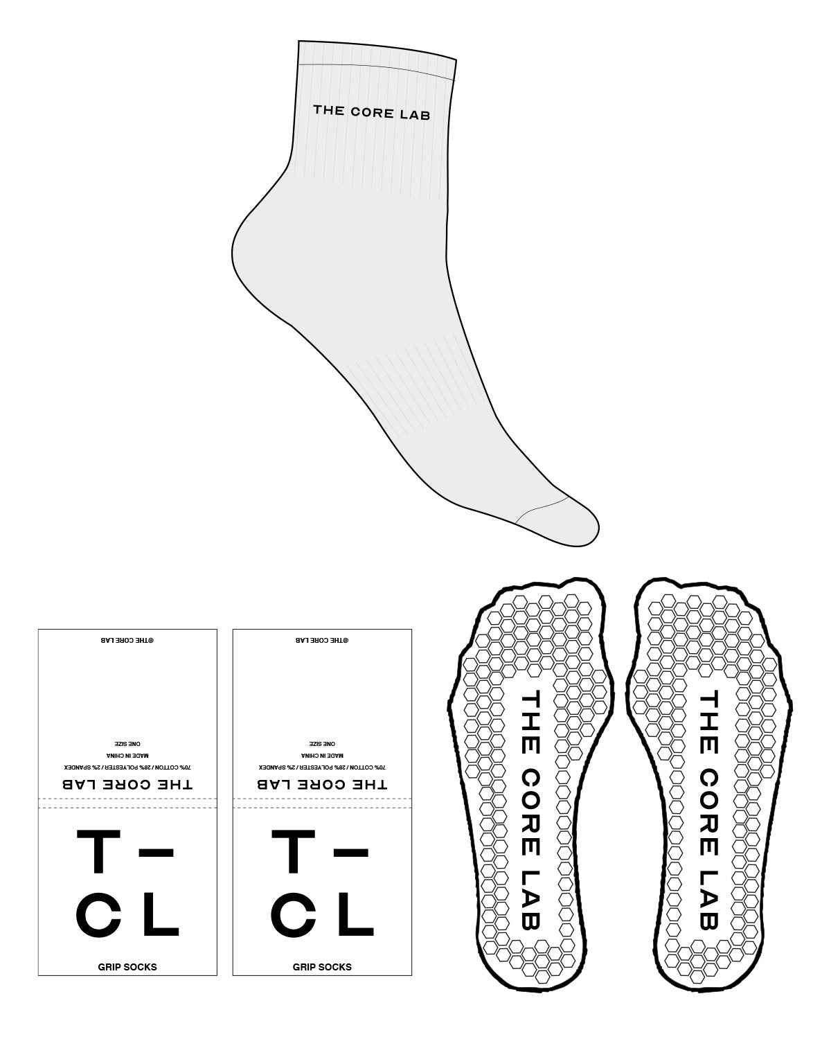 The 1/2 Crew Sock - Heather - Core Lab - Top Logo - Black - Hexagon Shape Grips - Black