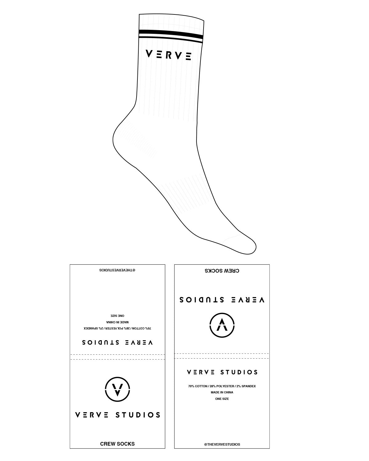 The Crew Sock - White - Verve Studios - Top Text - Dual Stripes - Black