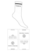 The Crew Sock - White - Verve Studios - Top Text - Dual Stripes - Black