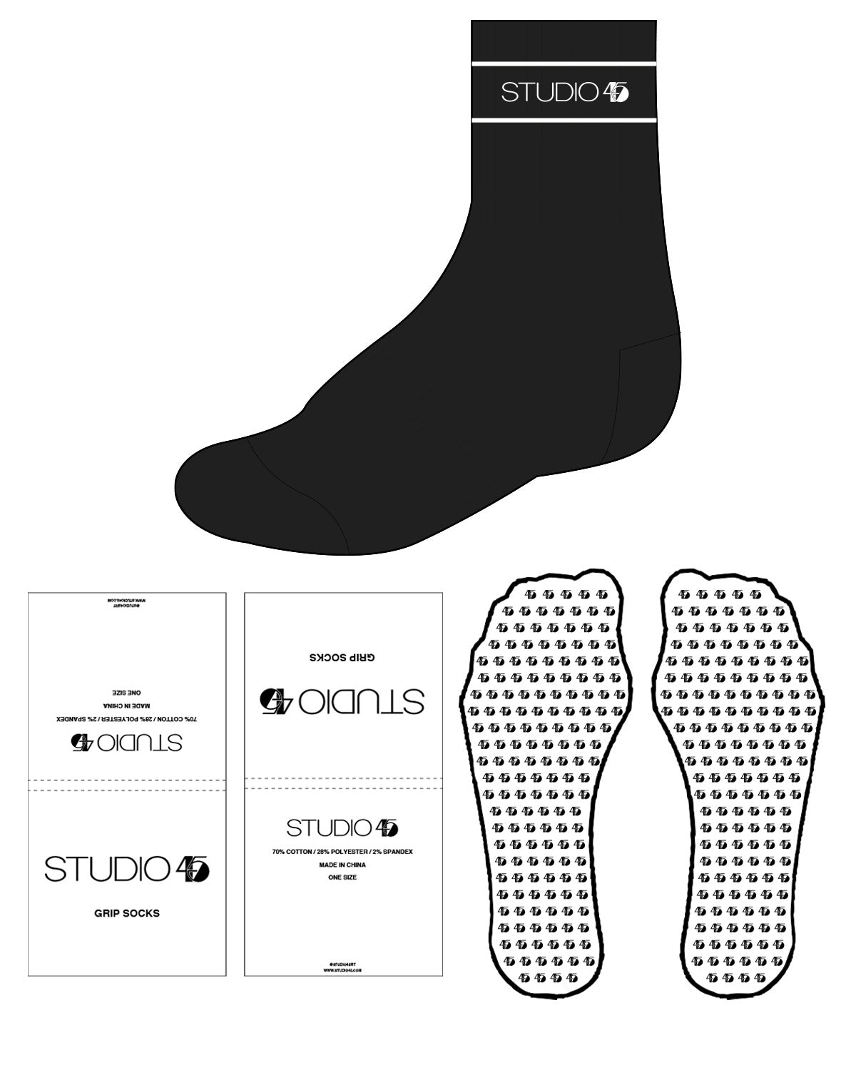 The 3/4 Crew Grip Sock - Black - Studio 45 - White