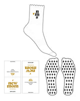 The 3/4 Crew Sock - White - New Mom School - Top Logo "NMS" - Full Color - Star Shape Grip - Transparent