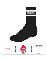 The Crew Sock - Black - Rumble Boxing - 4 White Strips - Rumble Boxing Logo on Middle - White
