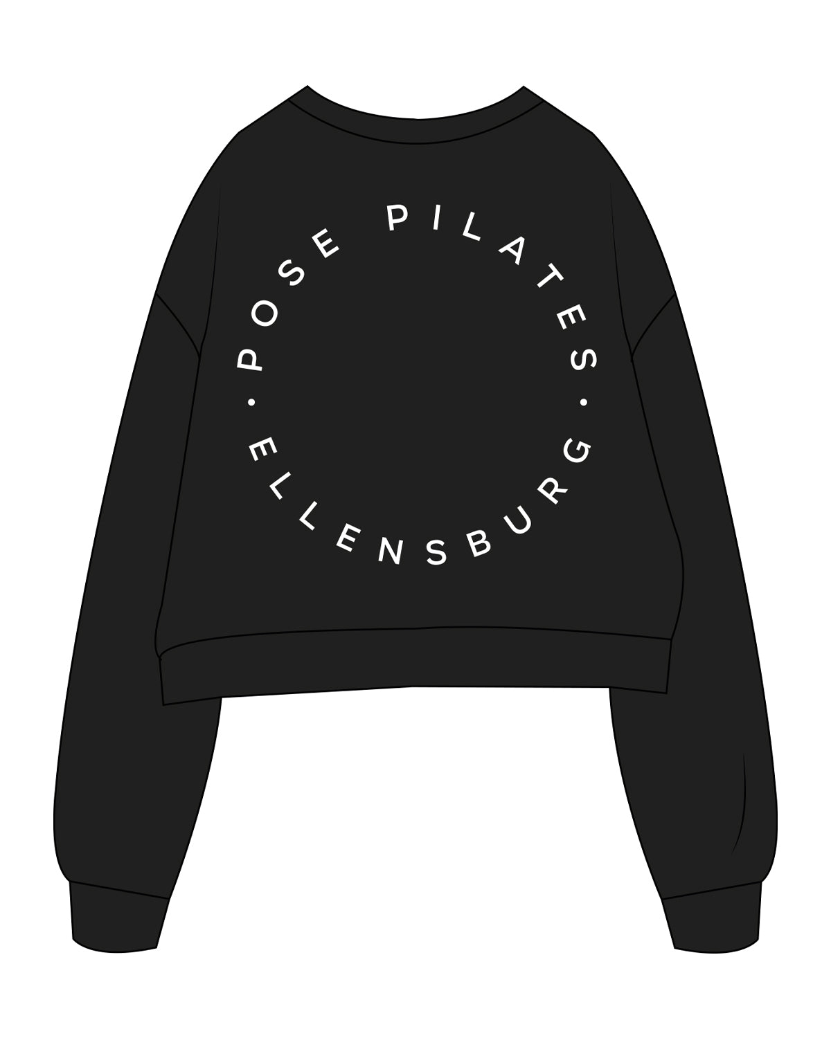 The Studio Crop - Black - Pose Pilates - Left Chest & Back Round Center - White