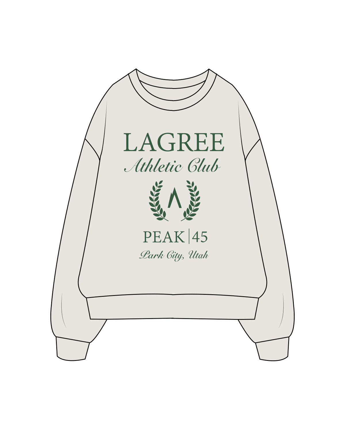 The Womens Crewneck - Washed Bone - Peak 45 - Center Chest Stacked - Park City - Green
