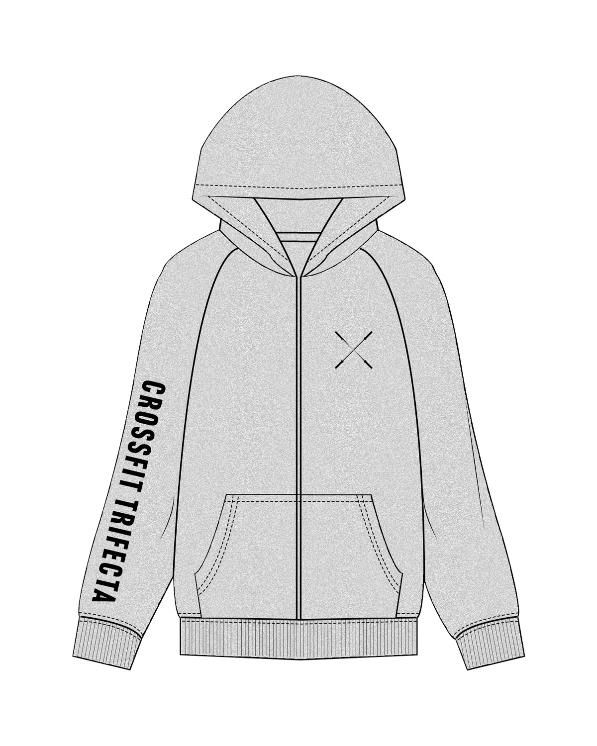 The Mens Zip Hoodie - Heather - Crossfit Trifecta - Right Sleeve & Left Chest - Black