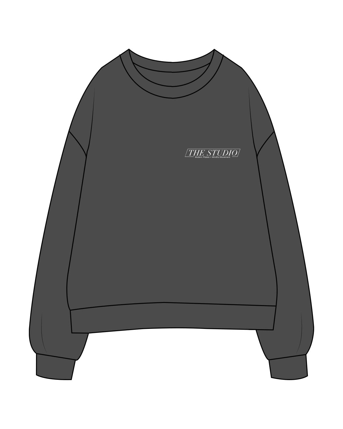 The Womens Crewneck - Washed Black - Studio Modern - Left Chest - White