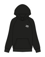 The Womens Hoodie - Black - Higher Ground - Left Chest / Back - White