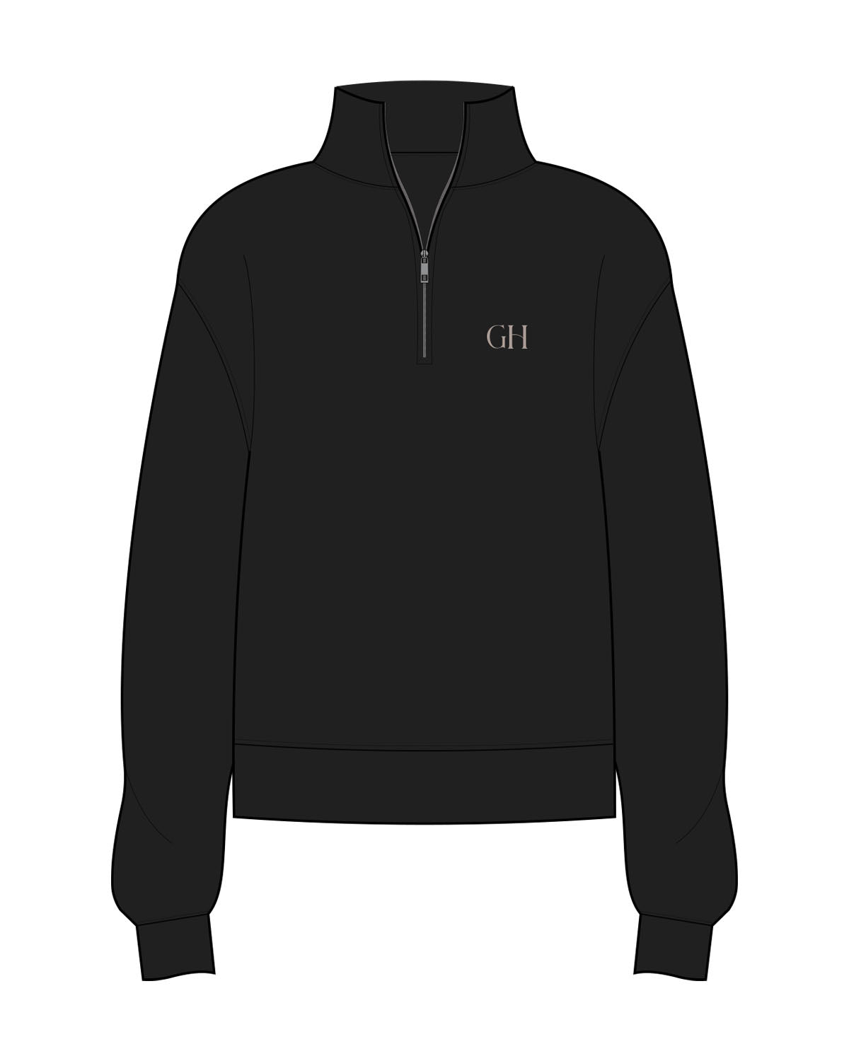 The Womens 1/4 Zip - Black - Golden Hour Pilates - Left Chest - "GH" Logo - Embroidered - Bone