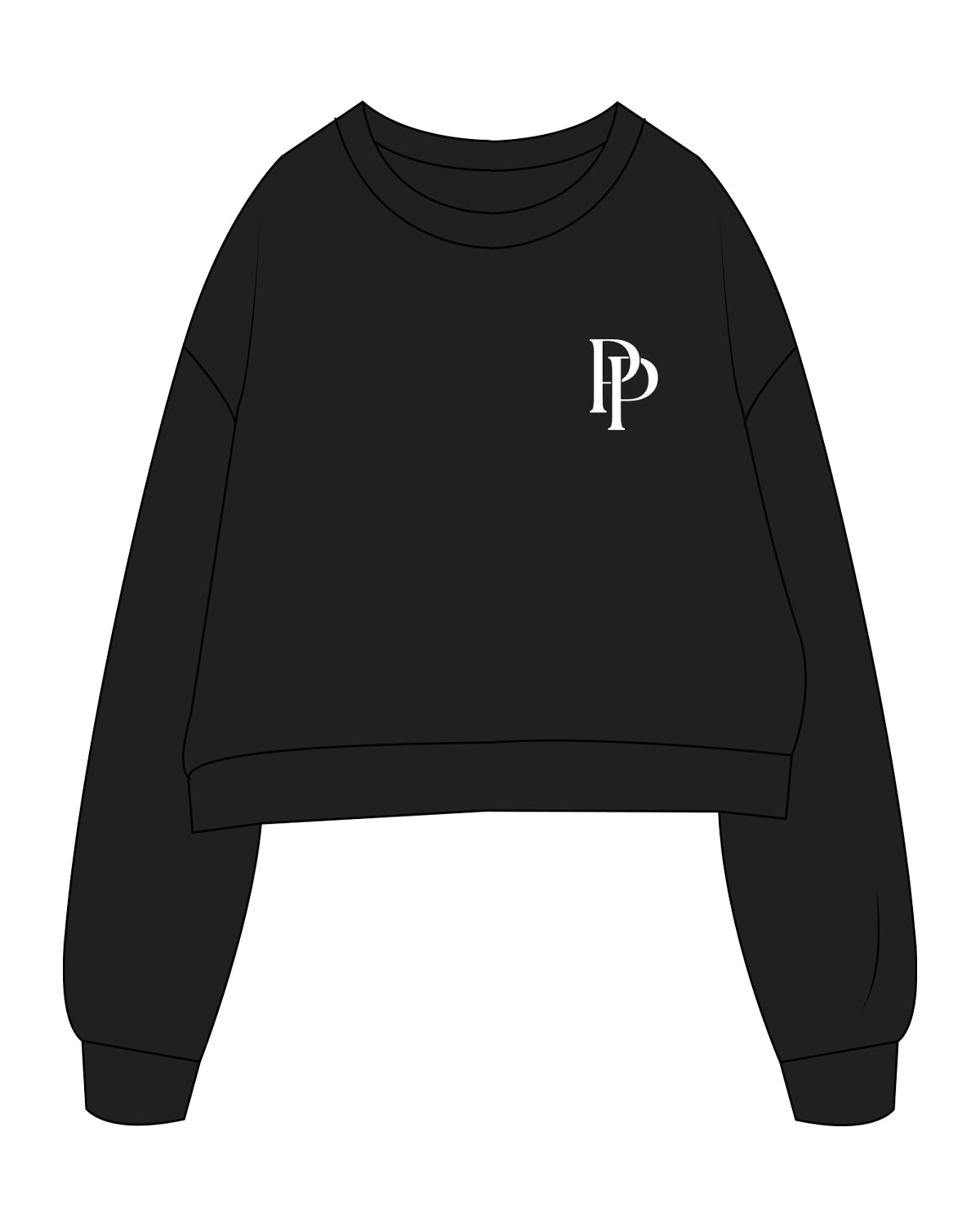 The Studio Crop - Black - Pose Pilates - Left Chest & Back Round Center - White
