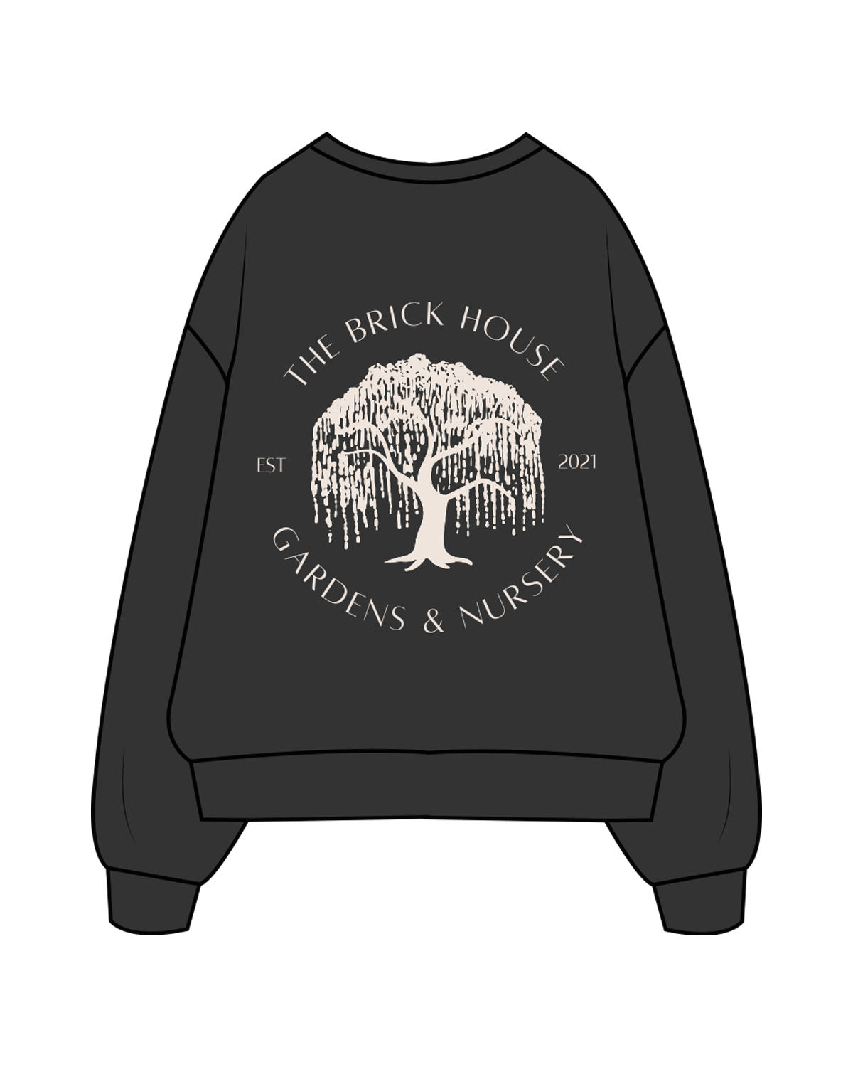 The Mens Crewneck - Washed Black - Brick House - Left Chest & Back Illustration - Off white