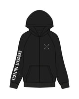 The Mens Zip Hoodie - Black - Crossfit Trifecta - Right Sleeve & Left Chest - White