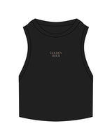 The Ribbed Crop Tank - Black - Golden Hour Pilates - Center Stacked - Embroidered - Bone