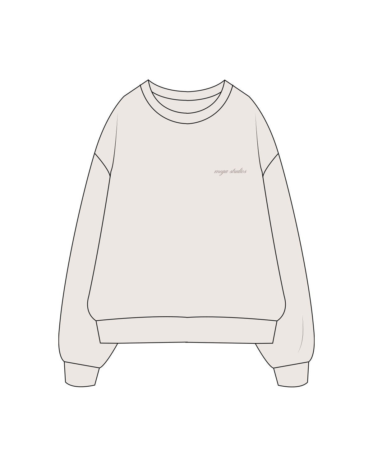 The Womens Crewneck - Bone - Mega NJ - Left Chest - Embroidered - Tone on Tone