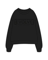 The Womens Heavy Crewneck - Black - Evolve Spa - Center Stacked - Tone on Tone