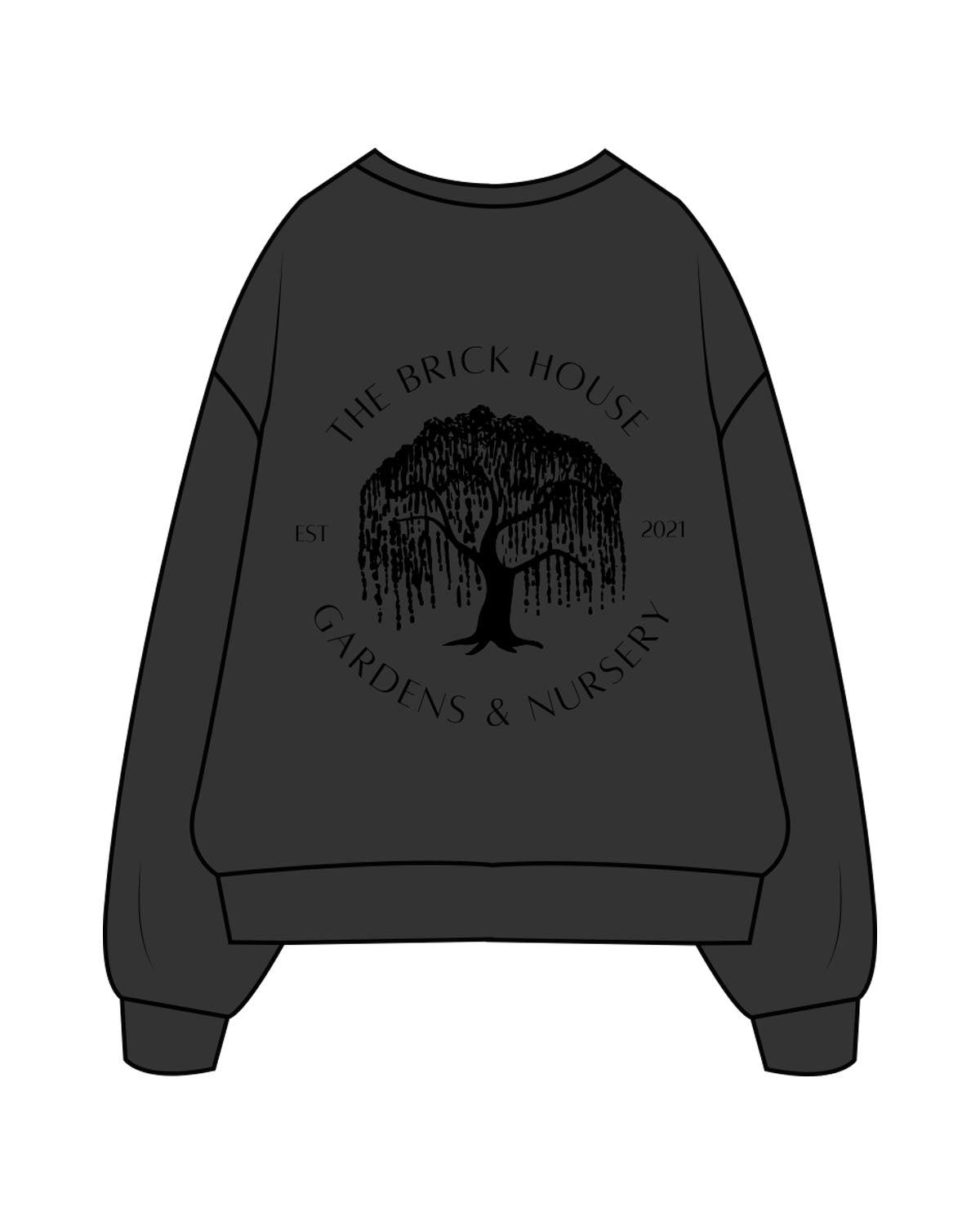 The Mens Crewneck - Washed Black - Brick House - Left Chest & Back Illustration - Black