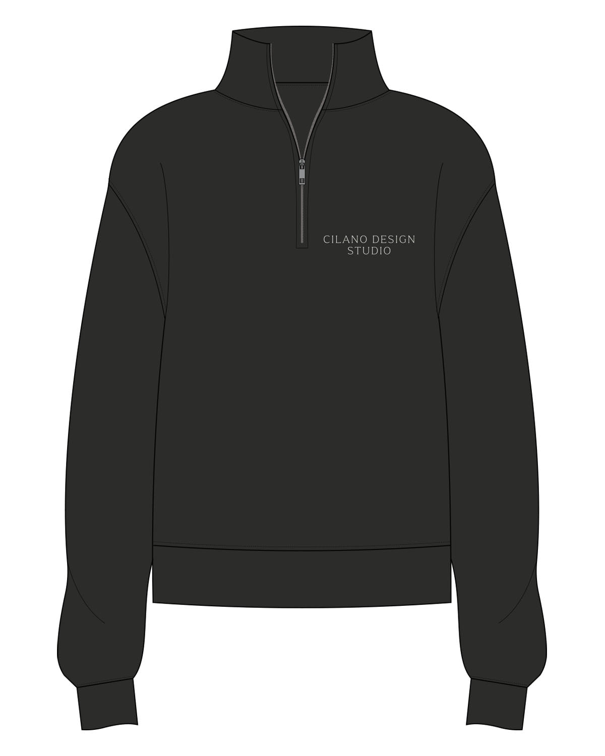 The Womens 1/4 Zip - Black - Cilano Design Studio - Left Chest Stacked - Printed - Off White