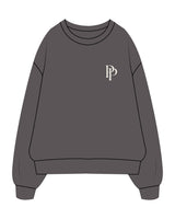The Mens Heavyweight Crewneck - Coal - Pose Pilates - Left Chest & Back Center - Off White
