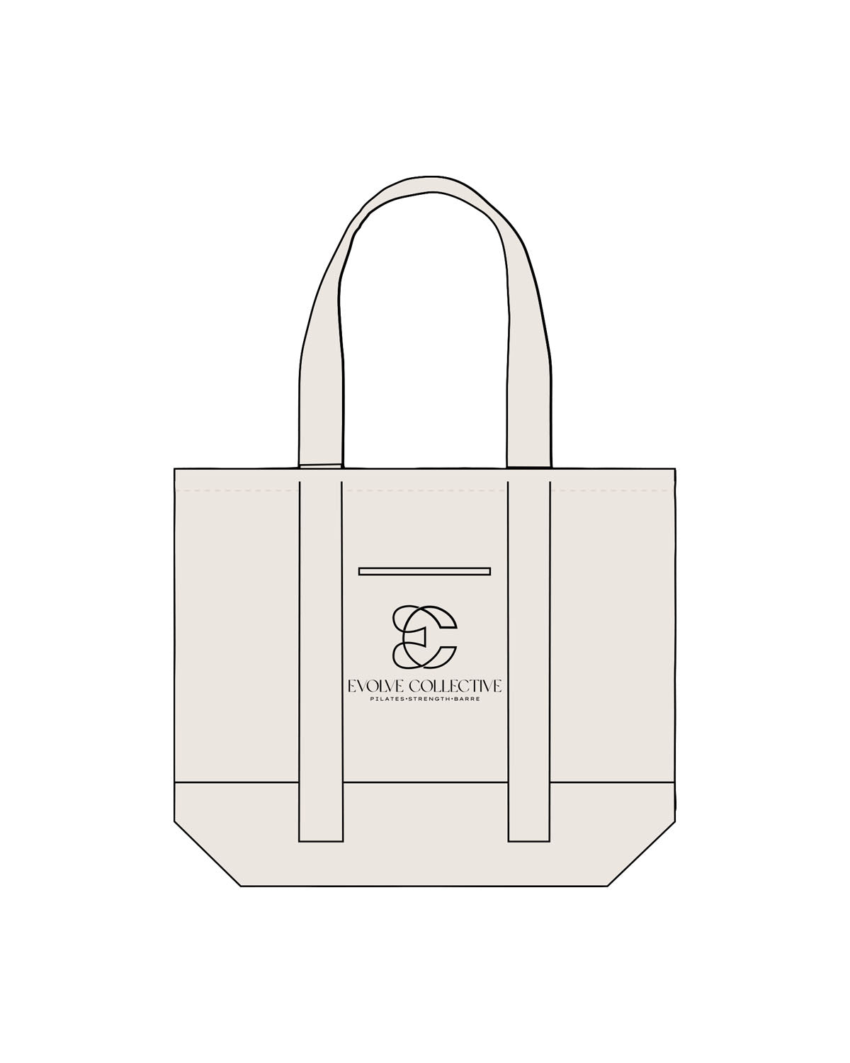 The Contrast Tote Bag - Natural / Natural - Evolve Collective - Center Body Stacked - Printed - Black