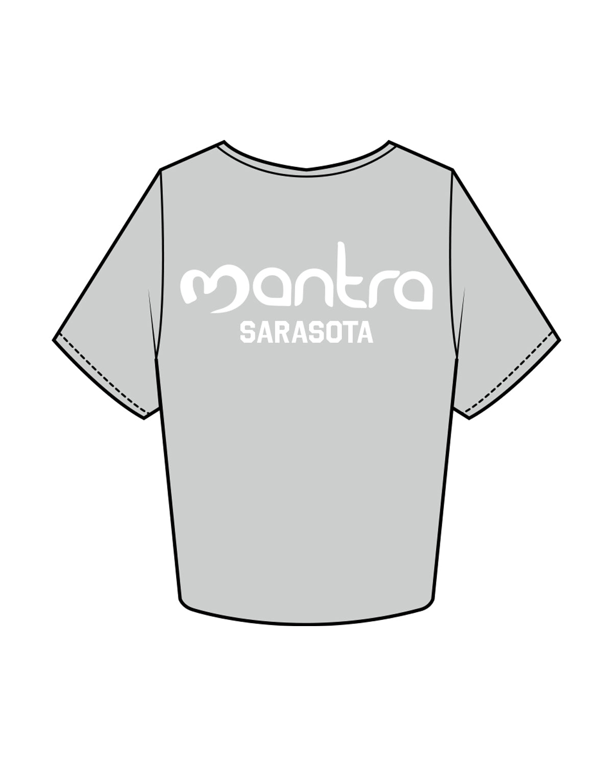 The Crop Tee - Storm - Mantra Fitness - Left Chest & Back Stacked - Sarasota - White - Puff Print