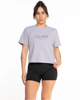 The Boxy Crop Tee - Heather - Cilano Design Studio - Center Chest Stacked - Printed - Off Black