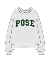 The Mens Crewneck - White Heather - Pose Pilates - Center Chest & Back Neckline - Green