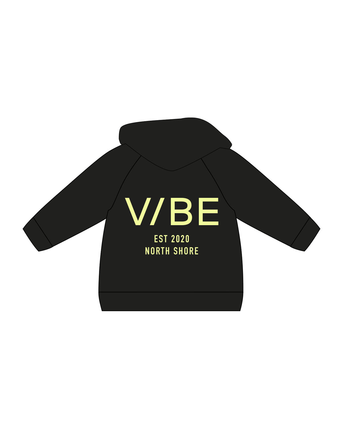 The Kids Hoodie - Black - The Vibe - Center Chest & Center Back Stacked - Printed - Neon Yellow