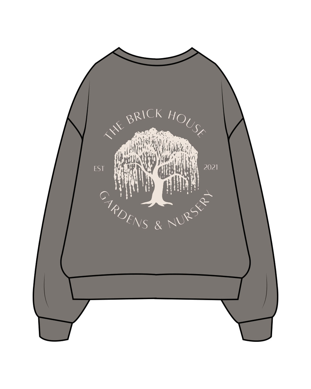 The Mens Crewneck - Washed Gray - Brick House - Left Chest & Back Illustration - Printed - Off White
