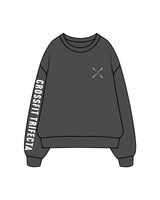 The Mens Crewneck - Washed Black - Crossfit Trifecta - Right Sleeve & Left Chest - White