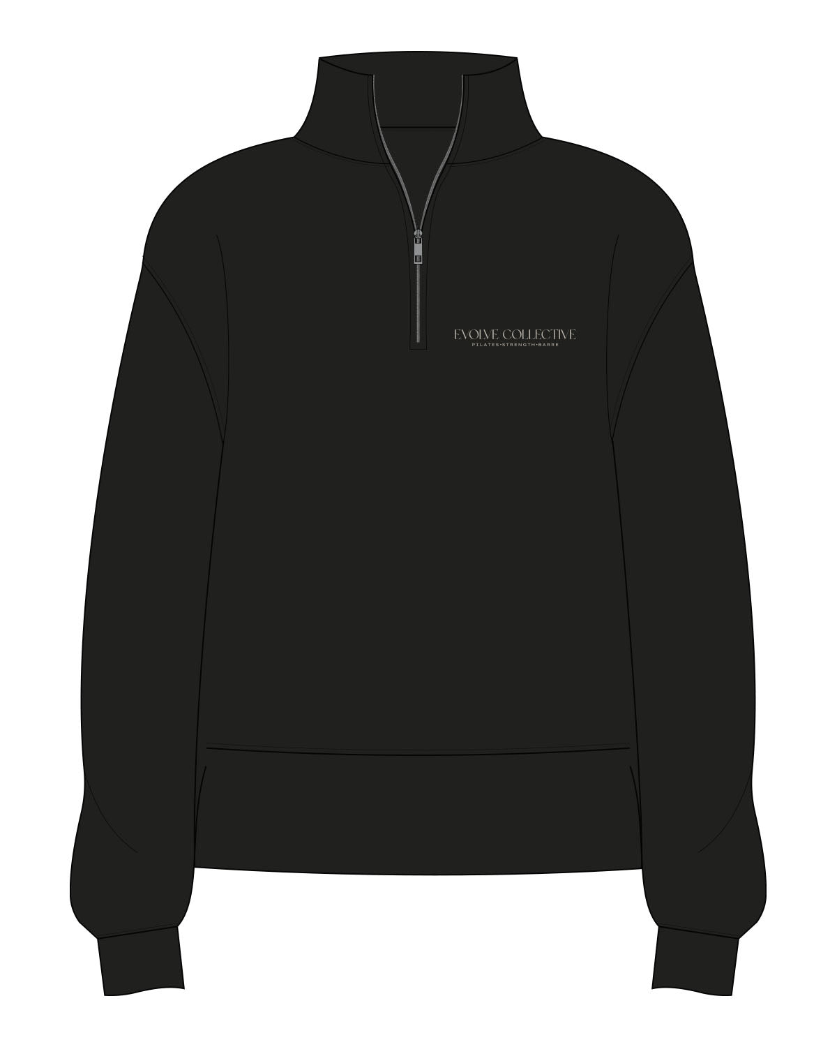 The Womens 1/4 Zip - Black - Evolve Collective - Left Chest Stacked - Embroidered - Tan