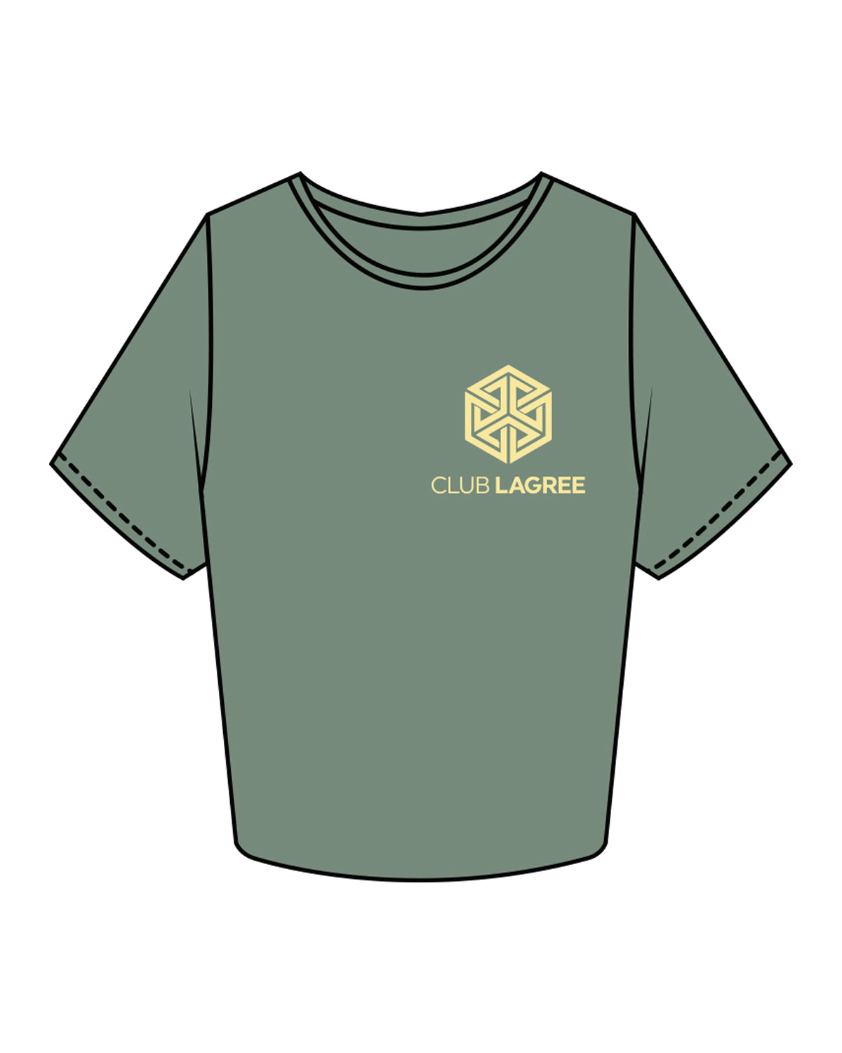 The Crop Tee - Sage - Club Lagree - Left Chest Stacked & Back Stacked - Full Color