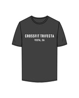The Mens Tee - Charcoal - Crossfit Trifecta - Center Chest Stacked - White