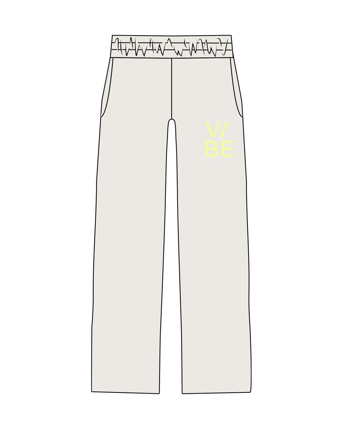 The Mens Straight Leg Sweatpants - Bone - The Vibe - Left Leg - Printed - Neon Yellow