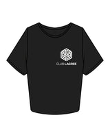 The Crop Tee - Black - Club Lagree - Left Chest Stacked & Back Stacked - Full Color