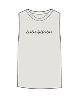 The Womens Heavyweight Tank - Washed Bone - Evolve Collective - Center Chest & Back Neckline - Printed - Black