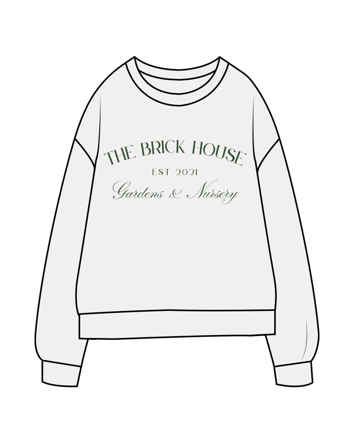 The Midweight Unisex Crewneck - Washed White - Brick House - Chest Stacked & Back Neckline - Printed - Green