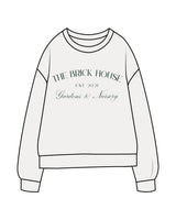 The Midweight Unisex Crewneck - Washed White - Brick House - Chest Stacked & Back Neckline - Printed - Green
