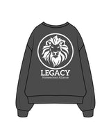 The Womens Crewneck - Washed Black - Legacy Alliance - Left & Back Center Stacked - White