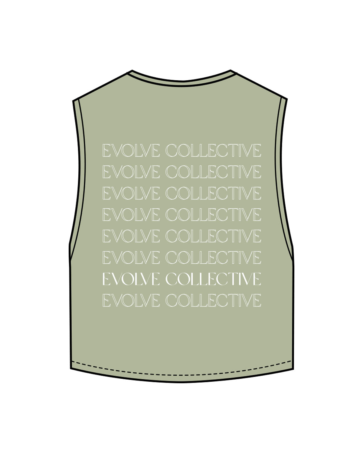The Crop Muscle Tank - Pistachio - Evolve Collective - Left Chest & Back Stacked - Printed - White