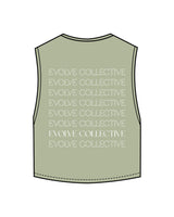 The Crop Muscle Tank - Pistachio - Evolve Collective - Left Chest & Back Stacked - Printed - White